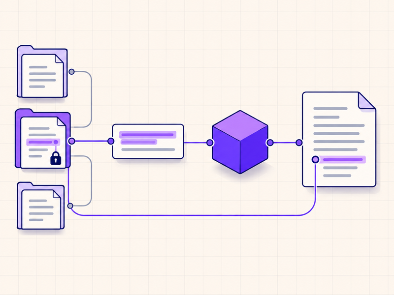 Selected documents retrieved and grounded through an AI model into a cited response