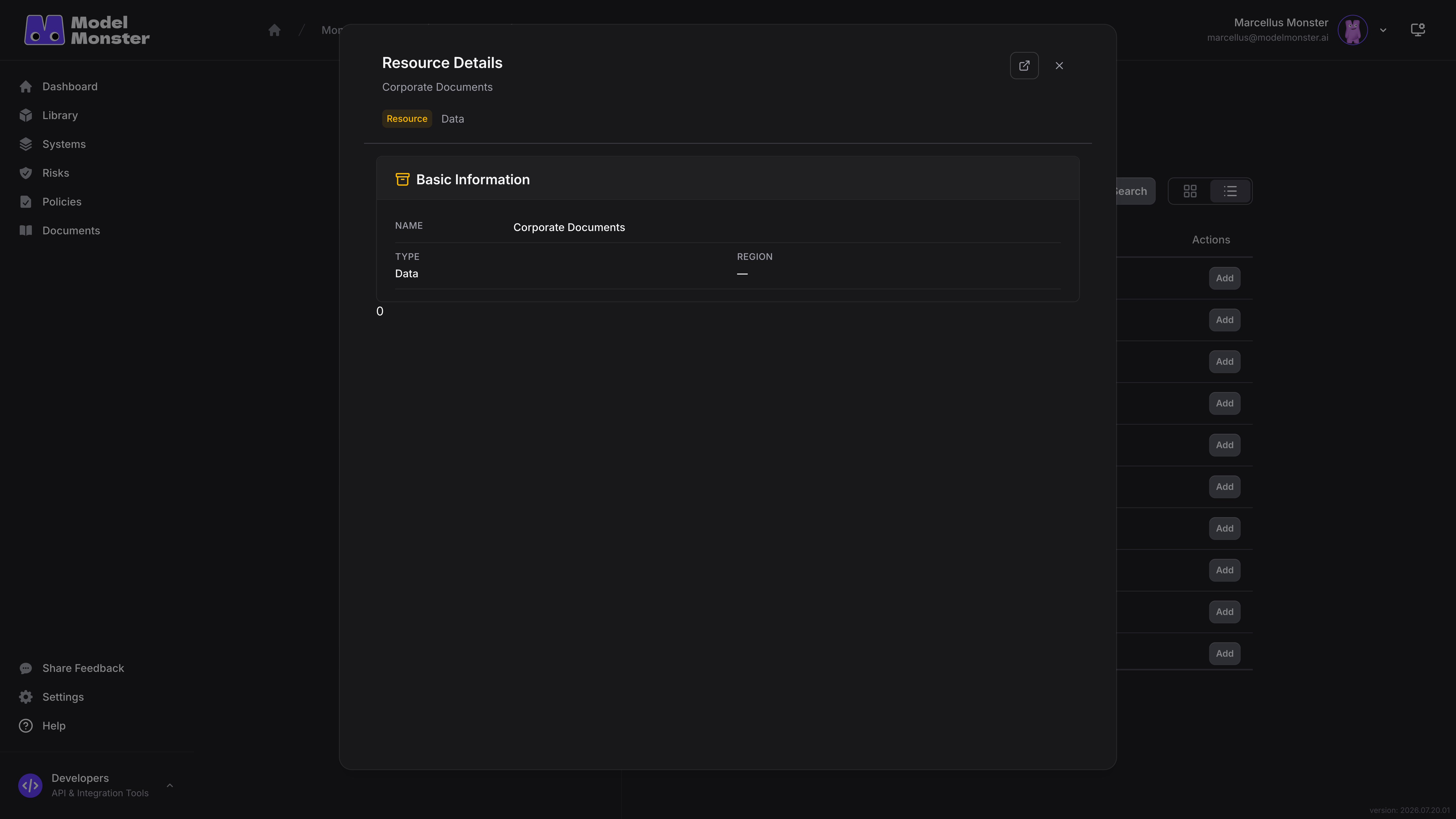 The Library in Resource Browser showing search, the Resource type filter, Resource Details, and a realistic Add or Added state; omit internal identifiers and catalog-administration controls