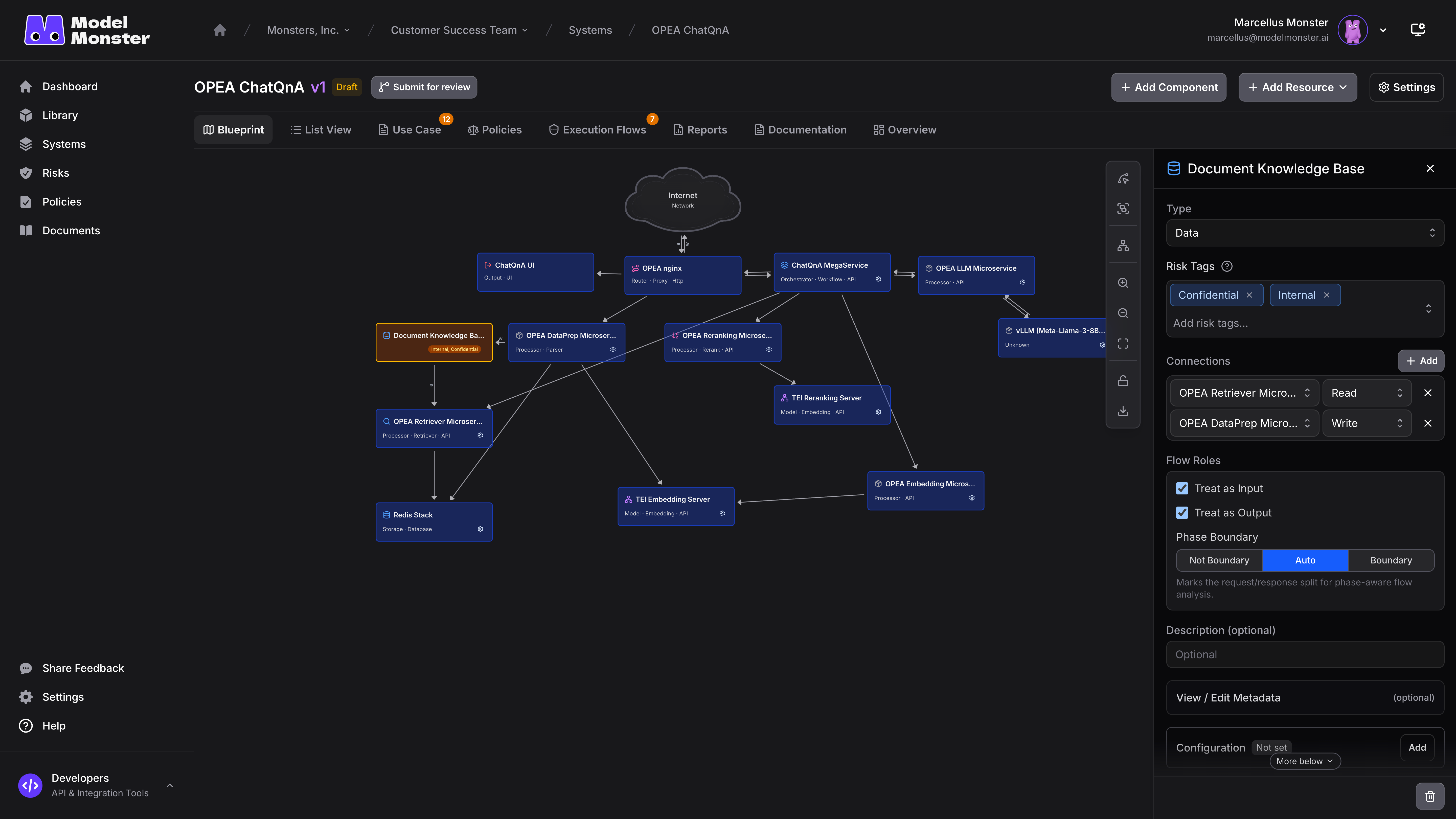 A Read + Write component-resource relationship showing both connection directions and their abbreviated labels with illustrative data; exclude flow overlays, phases, propagation, findings, and policy results
